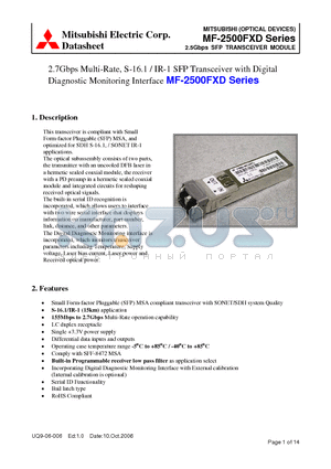 MF-2500FXD-M41ZC datasheet - 2.5Gbps SFP TRANSCEIVER MODULE