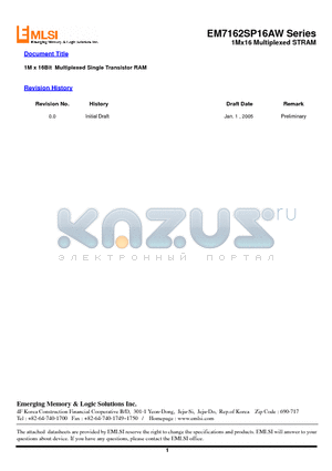 EM7162SP16AW-12LL datasheet - 1M x 16Bit Multiplexed Single Transistor RAM