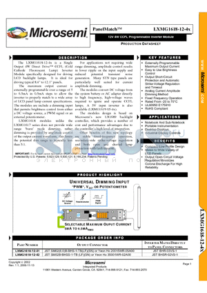 LXMG1618-12-41 datasheet - 12V 4W CCFL Programmable Inverter Module