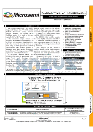 LXMG1618A-05-41 datasheet - 5V 4W CCFL Programmable Inverter Module