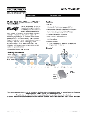 HUFA75309T3ST datasheet - 3A, 55V, 0.070 Ohm, N-Channel UltraFET Power MOSFET