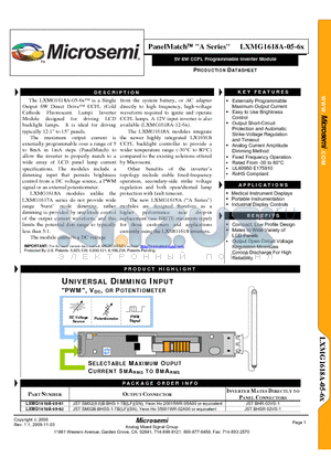 LXMG1618A-05-62 datasheet - 5V 6W CCFL Programmable Inverter Module