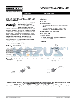 HUFA75321D3 datasheet - 20A, 55V, 0.036 Ohm, N-Channel UltraFET Power MOSFETs