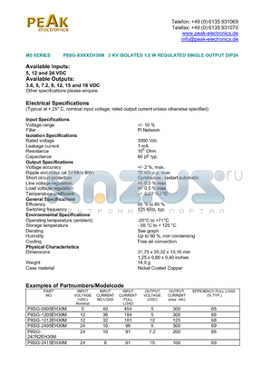 P8SG-2405EH30M datasheet - 3 KV ISOLATED 1.5 W REGULATED SINGLE OUTPUT DIP24