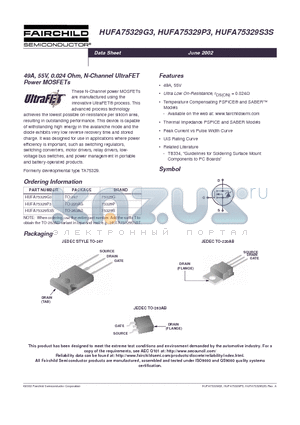 HUFA75329S3S datasheet - 49A, 55V, 0.024 Ohm, N-Channel UltraFET Power MOSFETs