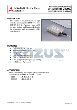 MF-2700FRB-M02MA datasheet - SONET / SDH RECEIVER MODULE