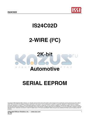 IS24C02D-3GLA1-TR datasheet - 2K-bit 2-WIRE AUTOMOTIVE SERIAL CMOS EEPROM