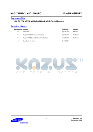 K8D1716UTC-FC07 datasheet - 16M Bit (2M x8/1M x16) Dual Bank NOR Flash Memory