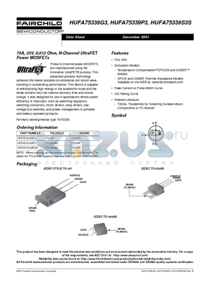 HUFA75339P3 datasheet - 75A, 55V, 0.012 Ohm, N-Channel UltraFET Power MOSFETs