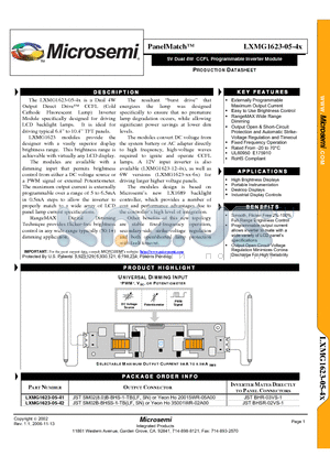 LXMG1623-05-42 datasheet - 5V Dual 4W CCFL Programmable Inverter Module