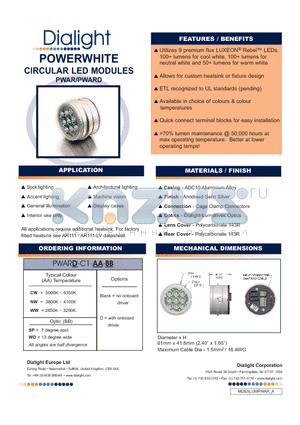 PWARD-C1-WW-WD datasheet - POWERWHITE CIRCULAR LED MODULES