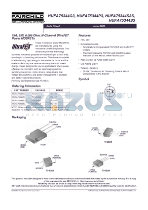 HUFA75344G3 datasheet - 75A, 55V, 0.008 Ohm, N-Channel UltraFET Power MOSFETs