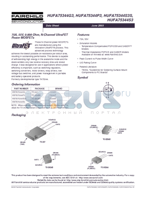 HUFA75344S3 datasheet - 75A, 55V, 0.008 Ohm, N-Channel UltraFET Power MOSFETs