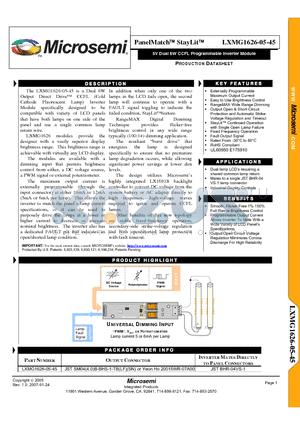 LXMG1626-05-45 datasheet - 5V Dual 6W CCFL Programmable Inverter Module
