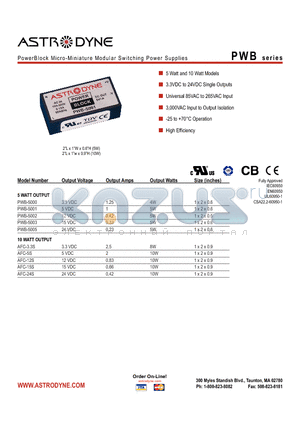 PWB-5001 datasheet - PowerBlock Micro-Miniature Modular Switching Power Supplies