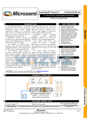 LXMG1626-05-46 datasheet - 5V Dual 6W CCFL Programmable Inverter Module