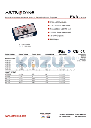 PWB-5002 datasheet - PowerBlock Micro-Miniature Modular Switching Power Supplies