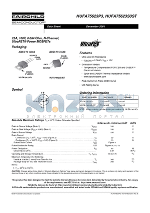 HUFA75623P3 datasheet - 22A, 100V, 0.064 Ohm, N-Channel, UltraFET Power MOSFETs