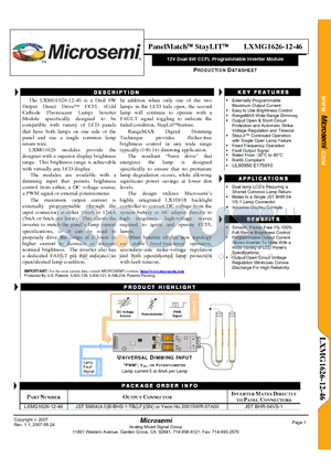 LXMG1626-12-46 datasheet - 12V Dual 6W CCFL Programmable Inverter Module