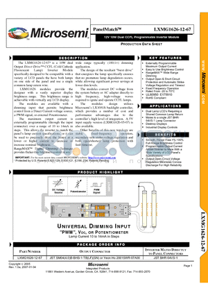 LXMG1626-12-67 datasheet - 12V 10W Dual CCFL Programmable Inverter Module