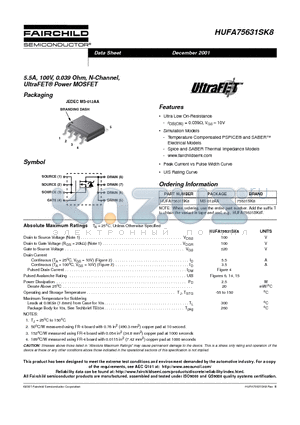 HUFA75631SK8 datasheet - 5.5A, 100V, 0.039 Ohm, N-Channel, UltraFET Power MOSFET