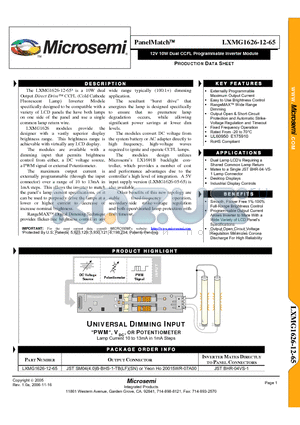 LXMG1626-12-65 datasheet - 12V 10W Dual CCFL Programmable Inverter Module