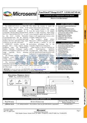 LXMG1627-05-44 datasheet - 5V Dual 4W CCFL Programmable Inverter Module