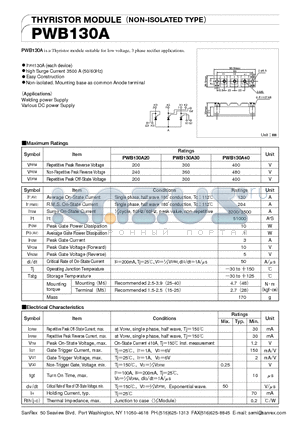 PWB130A20 datasheet - THYRISTOR MODULE (NON-ISOLATED TYPE)