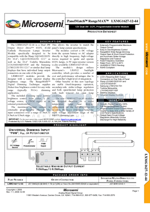 LXMG1627-12-44 datasheet - 12V Dual 4W CCFL Programmable Inverter Module