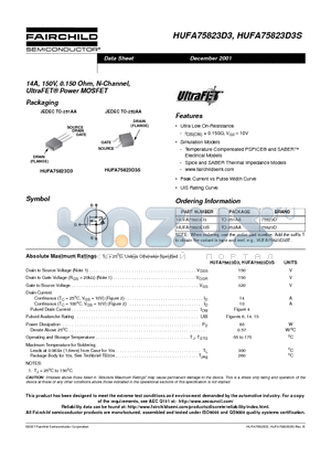 HUFA75823D3S datasheet - 14A, 150V, 0.150 Ohm, N-Channel, UltraFET Power MOSFET