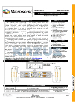 LXMG1643-12-63 datasheet - 12V Quad 6W CCFL Programmable Inverter Module