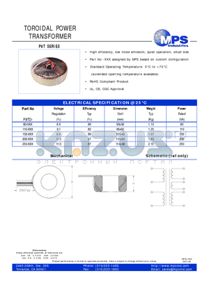 P8TD-110-XXX datasheet - TOROIDAL POWER TRANSFORMER