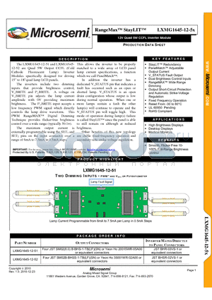 LXMG1645-12-52 datasheet - 12V Quad 5W CCFL Inverter Module