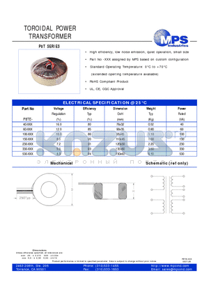 P8TE datasheet - TOROIDAL POWER TRANSFORMER