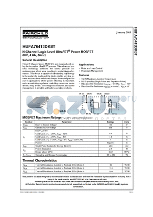 HUFA76413DK8T datasheet - N-Channel Logic Level UltraFET Power MOSFET 60V, 4.8A, 56m
