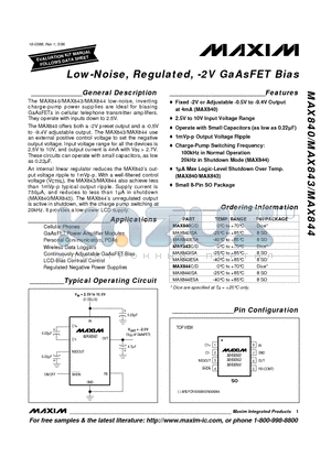 MAX840 datasheet - Low-Noise, Regulated, -2V GaAsFET Bias