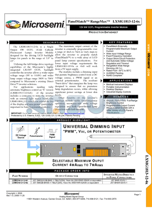 LXMG1813-12-61 datasheet - 12V 6W CCFL Programmable Inverter Module