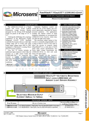 LXMG1813-12-61S datasheet - 12V 6W CCFL Programmable Inverter Module