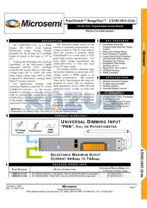 LXMG1813-12-6X datasheet - 12V 6W CCFL Programmable Inverter Module