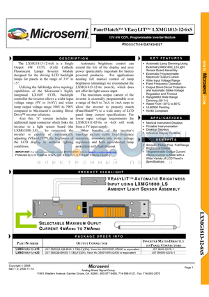 LXMG1813-12-6XS datasheet - 12V 6W CCFL Programmable Inverter Module