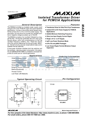MAX845C/D datasheet - Isolated Transformer Driver for PCMCIA Applications