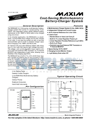 MAX846A datasheet - Cost-Saving Multichemistry Battery-Charger System