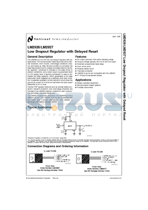 LM2927T datasheet - Low Dropout Regulator with Delayed Reset