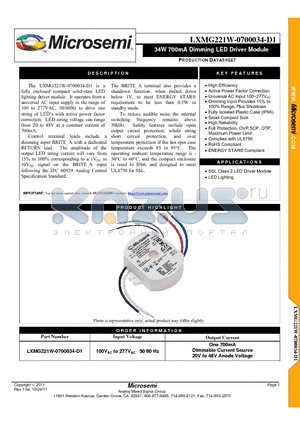 LXMG221W-0700034-D1 datasheet - 34W 700mA Dimming LED Driver Module