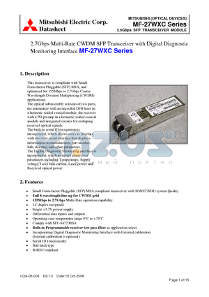 MF-27WXC-M41ZAC49 datasheet - 2.5Gbps SFP TRANSCEIVER MODULE