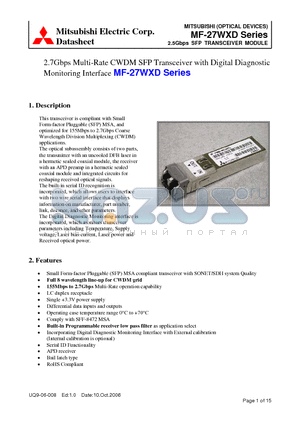 MF-27WXD datasheet - 2.5Gbps SFP TRANSCEIVER MODULE