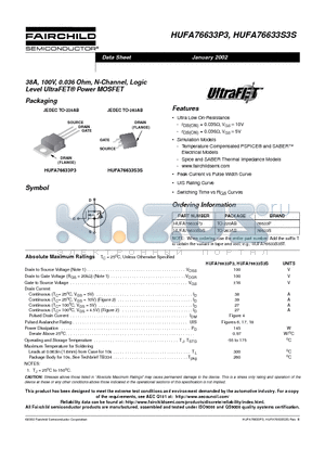 HUFA76633P3 datasheet - 38A, 100V, 0.036 Ohm, N-Channel, Logic Level UltraFET Power MOSFET