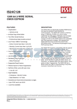 IS24C128-3GLA3 datasheet - 128K-bit 2-WIRE SERIAL CMOS EEPROM