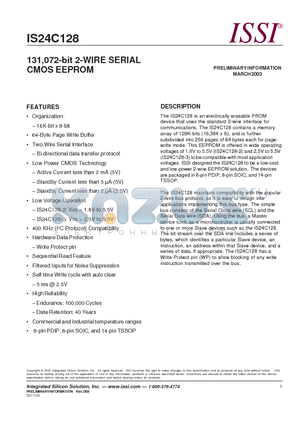 IS24C128-3PI datasheet - 131,072-bit 2-WIRE SERIAL CMOS EEPROM