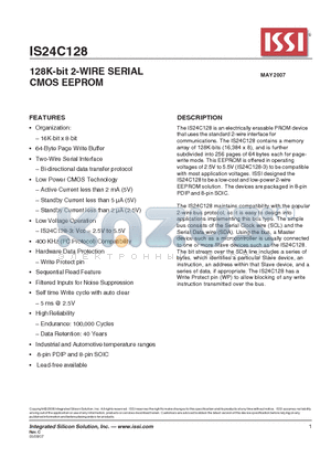 IS24C128-3PI datasheet - 128K-bit 2-WIRE SERIAL CMOS EEPROM
